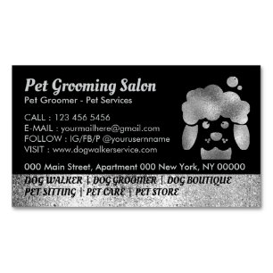 Carte De Visite Magnétique Spa de bain en argent de Dog Grooming Salon