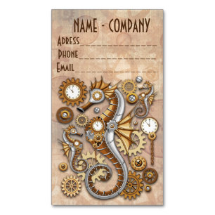 Carte De Visite Magnétique Steampunk Seahorse Vintage Surreal Art  