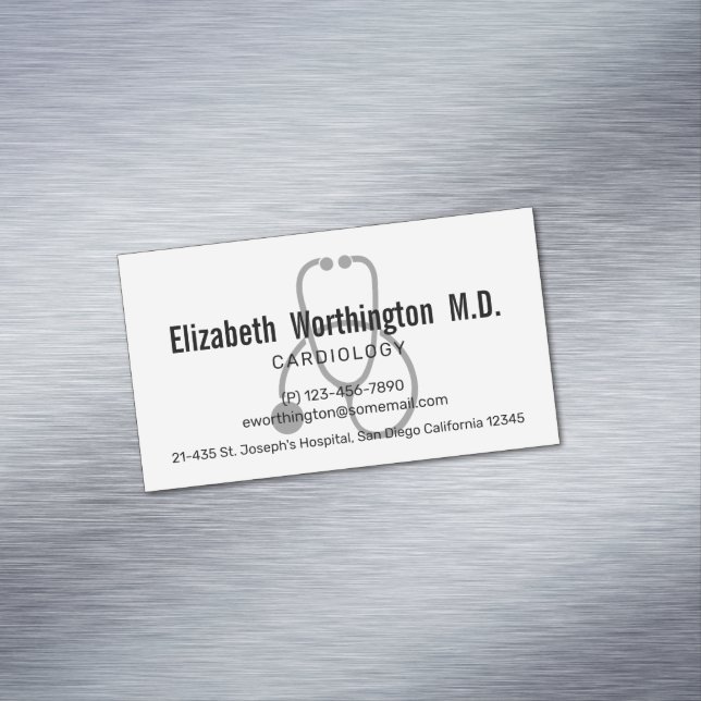 Carte De Visite Magnétique Stéthoscope de soins infirmiers gris simple (In Situ)