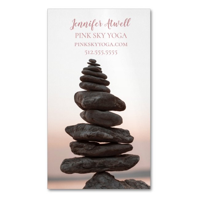 Carte De Visite Magnétique Studio Instructeur Yoga Pierres Zen Rose (devant Vertical)