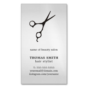 Carte De Visite Magnétique Styliste minimaliste des cheveux noirs en argent F