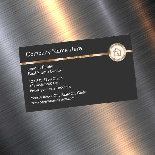 Carte De Visite Magnétique Symbole de la maison d'or Classy Realtor (Créateur téléchargé)