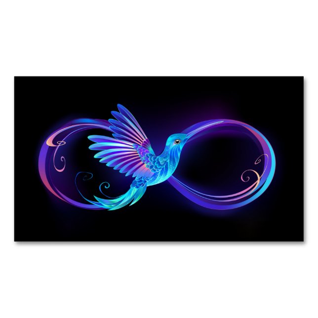 Carte De Visite Magnétique Symbole d'infini néon avec colibri brillant (devant)