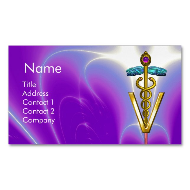 Carte De Visite Magnétique SYMBOLE VÉTÉRINAIRE DE CADUCE D'OR / Fuchsia Purpl (devant)
