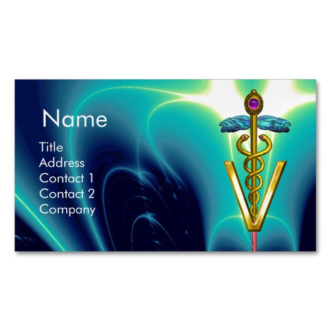 Carte De Visite Magnétique SYMBOLE VÉTÉRINAIRE DE CADUCE D'OR / Turquoise Ble (devant)