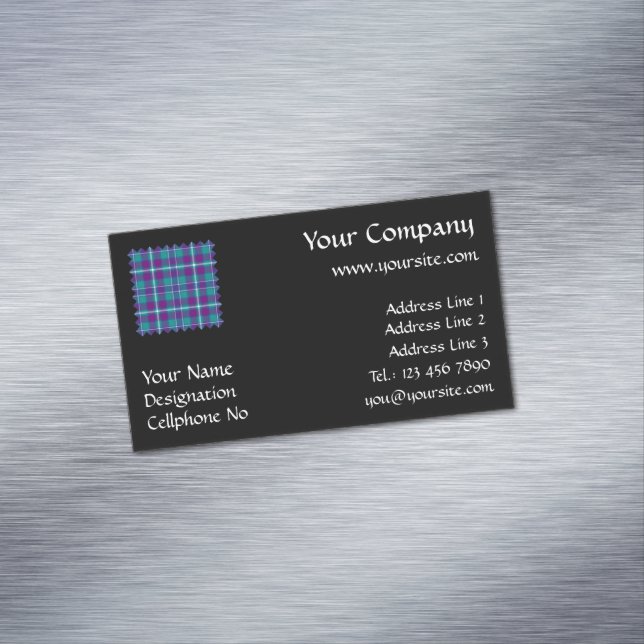 Carte De Visite Magnétique Tartan vert de mer, violet et bleu (In Situ)