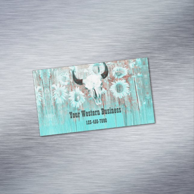 Carte De Visite Magnétique Taureau Rustique Turquoise Ouest Taureau Taureau S (In Situ)