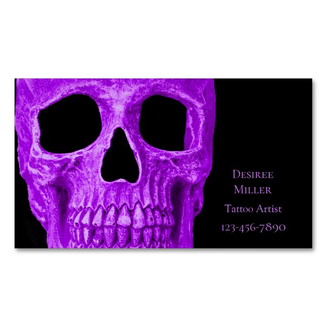 Carte De Visite Magnétique Tête de crâne gothique Neon violet noir Tatouage S (devant)