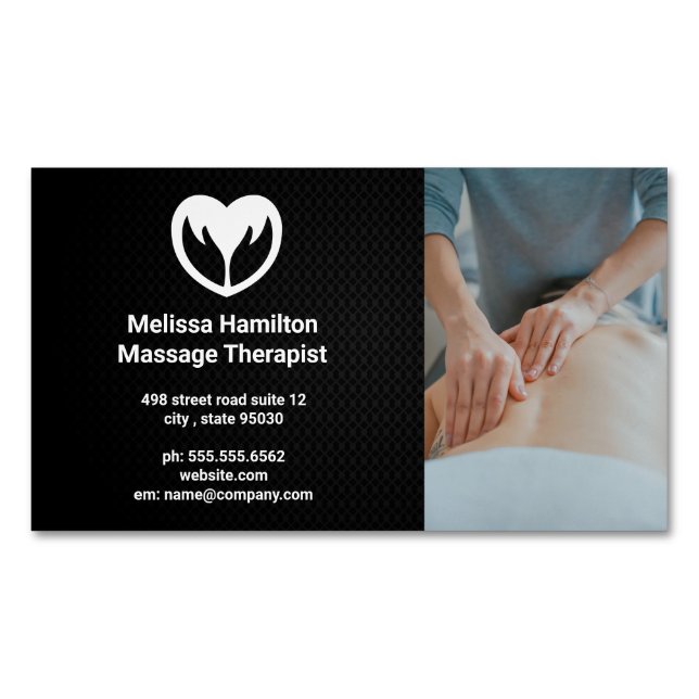 Carte De Visite Magnétique Thérapeute de massage | SPA | Icône Mains Coeur (devant)