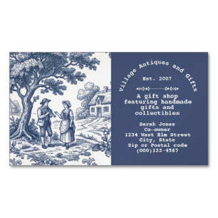 Carte De Visite Magnétique Toile de Jouy bleue et crème vintage 