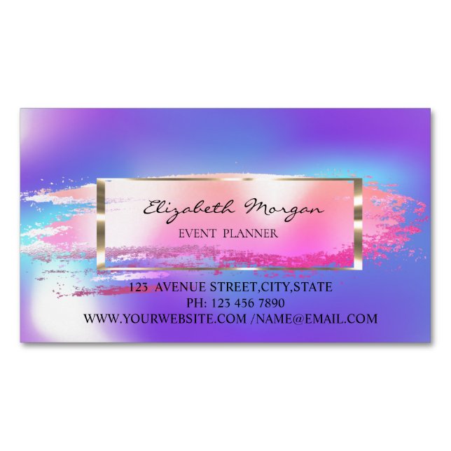 Carte De Visite Magnétique Trendy Striped, Brush Stroke, Gold Frame Holograph (devant)