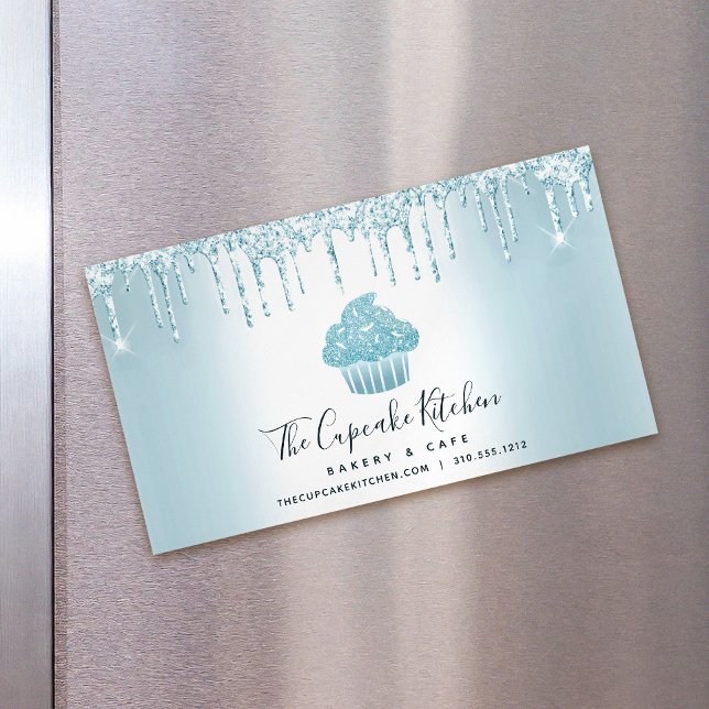 Carte De Visite Magnétique Turquoise Cupcake Boulangerie Pâtisserie Chef Part (Créateur téléchargé)