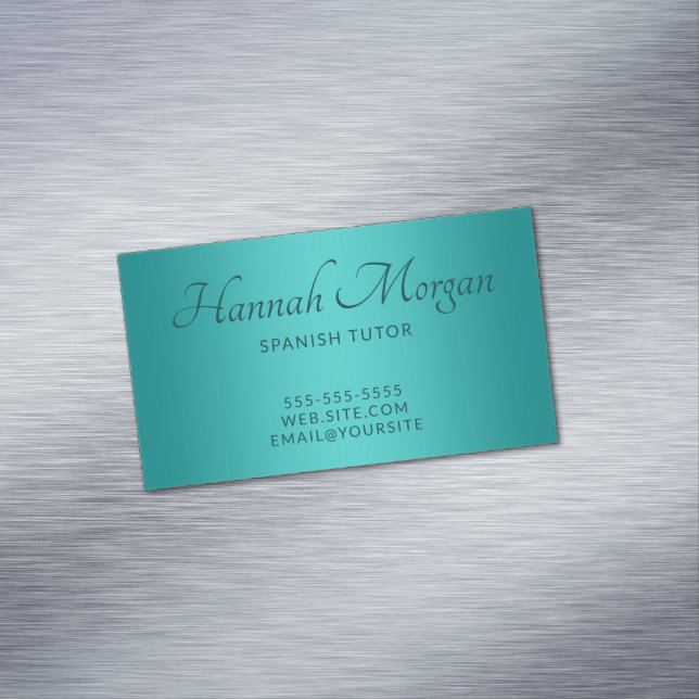 Carte De Visite Magnétique Turquoise Moyen Turquoise Ombre Élégant Script (In Situ)