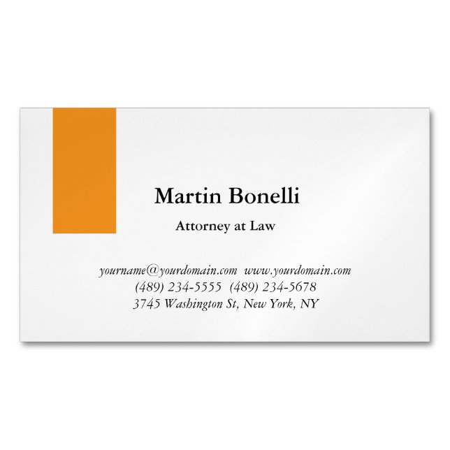 Carte De Visite Magnétique Unique Classique Simple Orange & Blanc (devant)