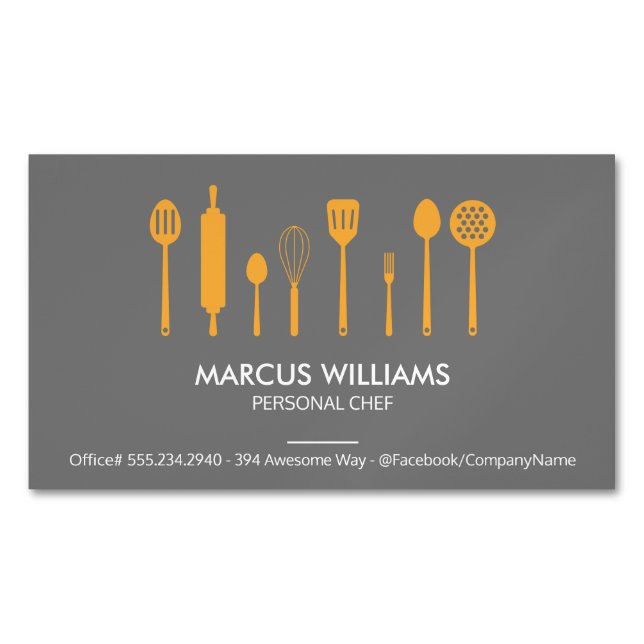 Carte De Visite Magnétique Ustensiles de restaurant | Chef exécutif (devant)