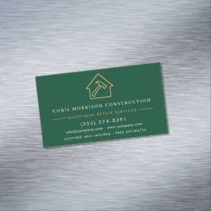 Carte De Visite Magnétique Vert Or Métal Bricoleur Construction