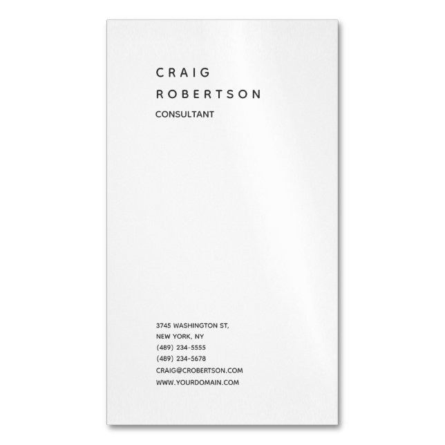 Carte De Visite Magnétique Verticale minimaliste Plain Moderne Blanc tendance (devant Vertical)