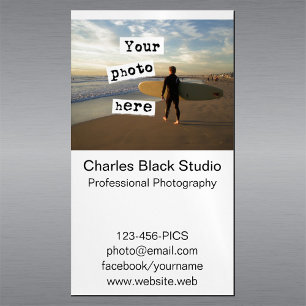 Carte De Visite Magnétique Votre Photographie Professionnelle Blanc clair
