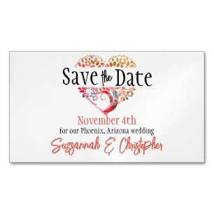 Carte De Visite Magnétique Wedding Save The Date Orange Burgundy Tree Heart