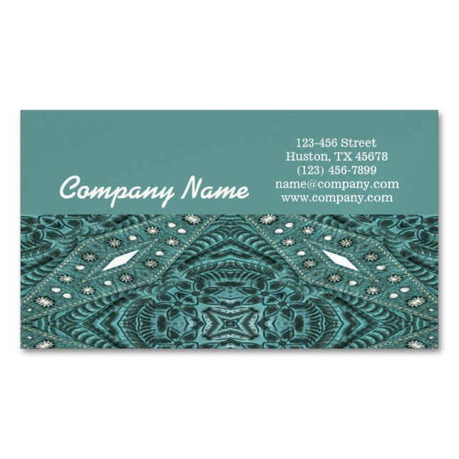 Carte De Visite Magnétique western country cogirl mode cuir turquoise (devant)