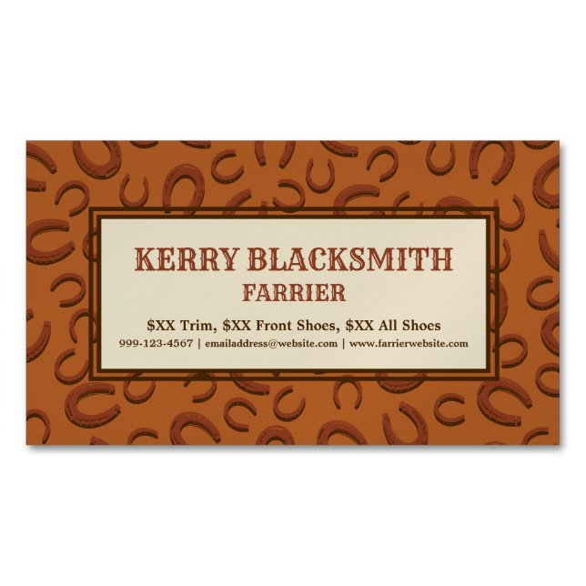 Carte De Visite Magnétique Western Leather Tan et Brown Horseshoe Motif (devant)