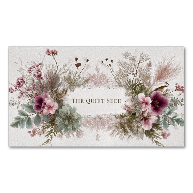 Carte De Visite Magnétique Whimsical Folk Art Fleur sauvage & Oiseaux (devant)