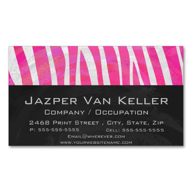 Carte De Visite Magnétique Zebra Hot Pink et White Print (devant)