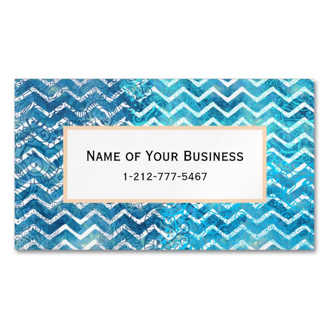 Carte De Visite Magnétique Zigzags aquatiques de Chevron de bleu et d'Aqua (devant)