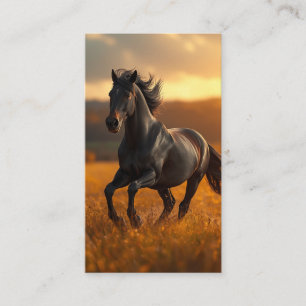 Carte De Visite Magnifique Cheval Étalon Noir Paysage de Coucher d