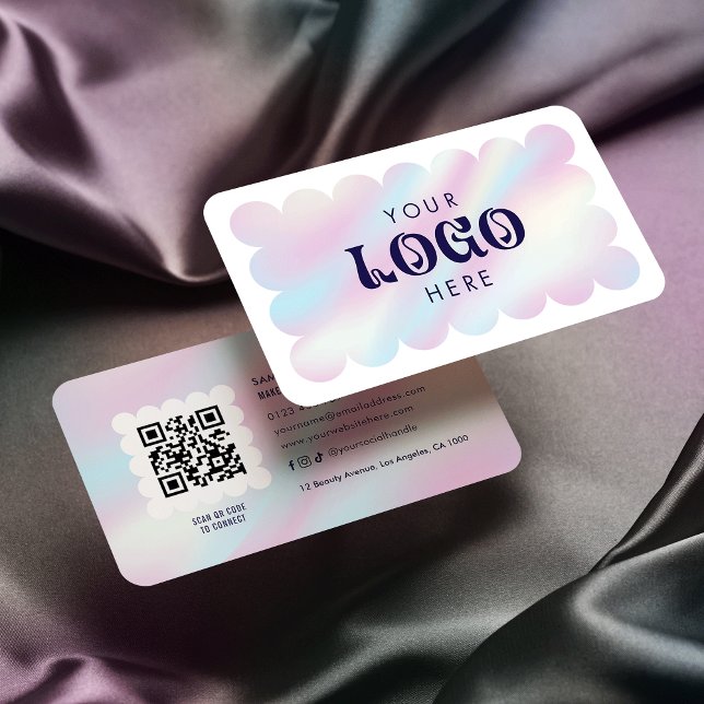 Carte De Visite Magnifique Logo Holographique moderne QR Code Lash (Créateur téléchargé)