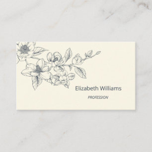 Carte De Visite Magnolia Crème Florale Moderne   Code QR 