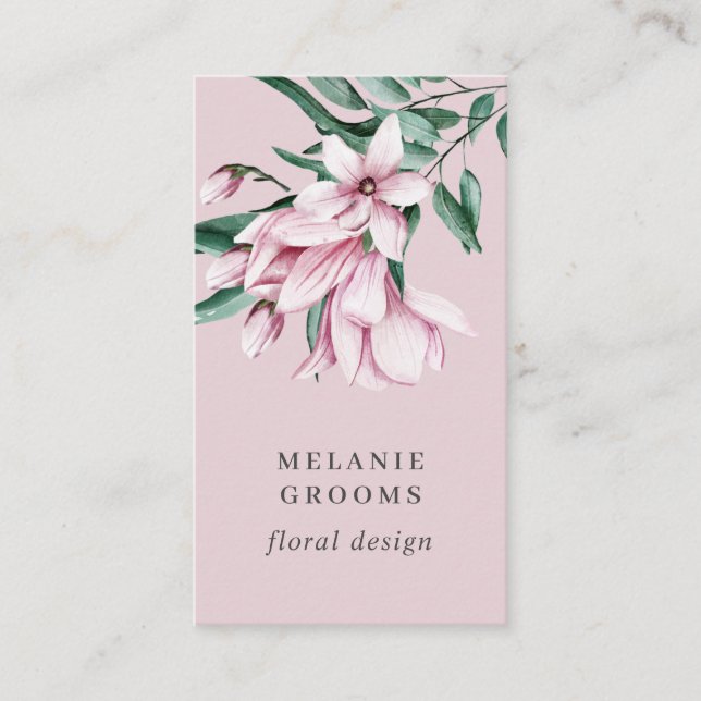 Carte De Visite Magnolia et Eucalyptus rose Floral Botanique (Devant)