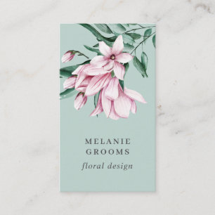 Carte De Visite Magnolia et Eucalyptus vert Floral Botanique