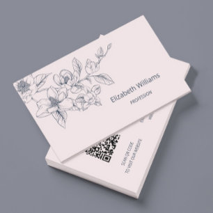 Carte De Visite Magnolia rose poudré moderne   Code QR