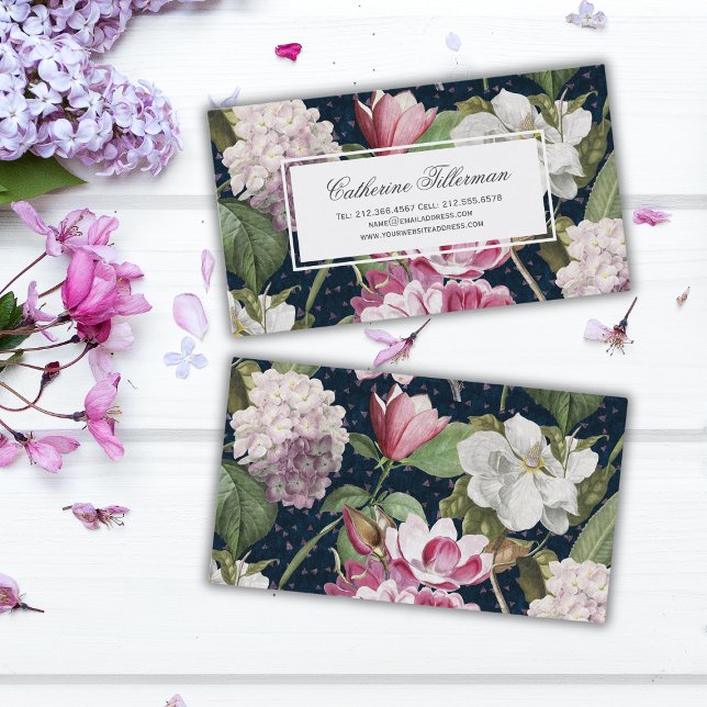 Carte De Visite Magnolias et Hydrangeas Botanique antique (Créateur téléchargé)