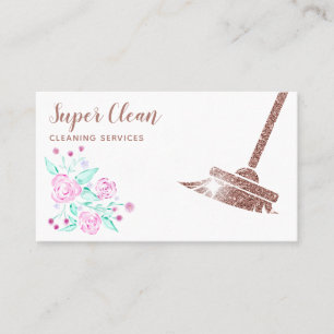 Carte De Visite Maid Cleanhouse Rose Sparkling Gold Floral