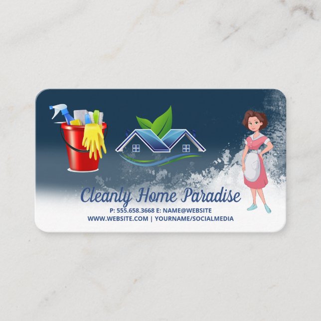 Carte De Visite Maid Cleaning House and Cleaning Supplies (Devant)