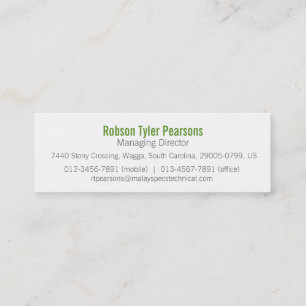 Carte de visite maigre vert et blanc professionnel