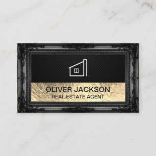 Carte De Visite Maille noire Lux Gold Foil   Cadre antique