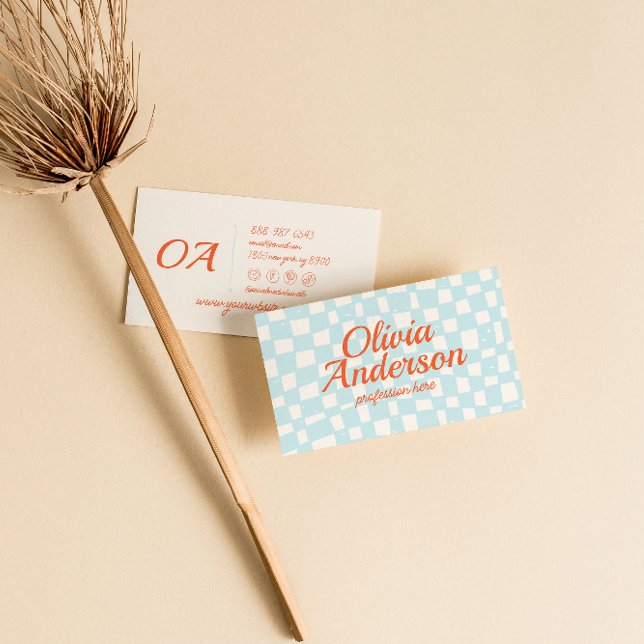 Carte De Visite Main colorée rétro tirée À damiers Super mignonne (Créateur téléchargé)