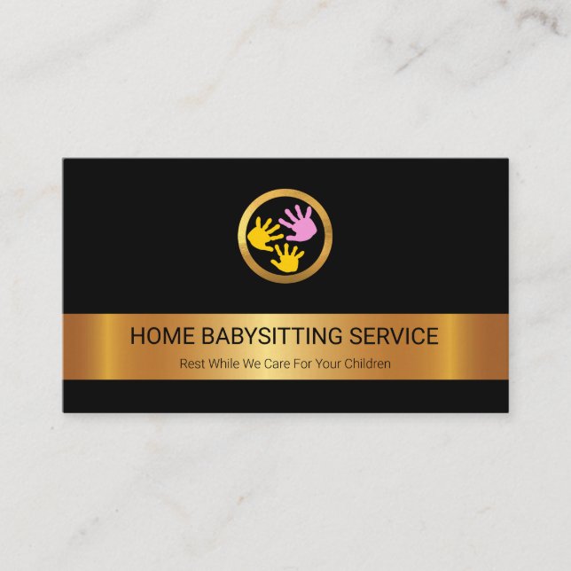 Carte De Visite Mains pour bébés en or Motif Babysitting Nanny (Devant)