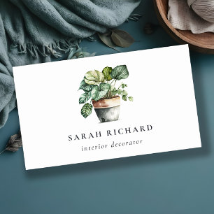 Carte De Visite Maison à feuilles potées Plantes Aquarelle Botaniq