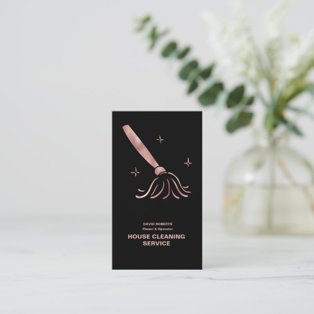 Carte De Visite Maison Cleaner Rose Service de nettoyage Or Busine (Debout devant)