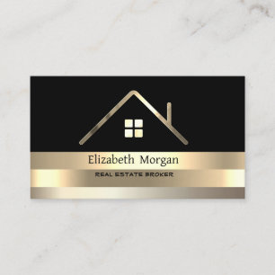 Carte De Visite Maison de courtage immobilier Gold Roof rayé Noir