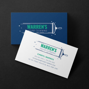 Carte De Visite Maison de Ménage Minimaliste Bleu Vert Nettoyage