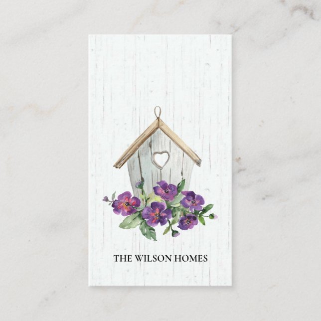 CARTE DE VISITE MAISON D'OISEAUX FLORALE EN BOIS BLANC RÉALISANT L (Devant)