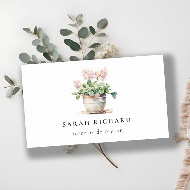 Carte De Visite Maison Florale en pots Plante Aquarelle Botanique (Créateur téléchargé)