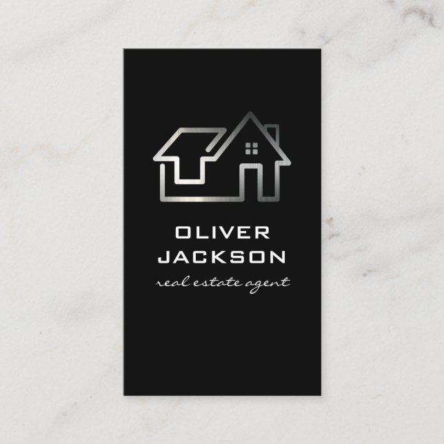 Carte De Visite Maison moderne Argent Line Artework | Immobilier (Devant)