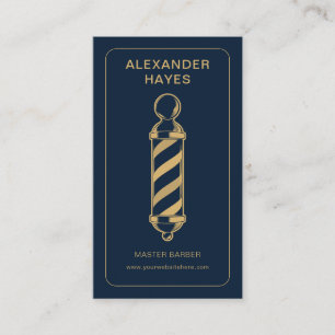 Carte De Visite Maître Barbier Classique Navy Gold Pole