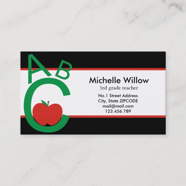 Carte De Visite Maître d'école d'ABC Apple (Devant)